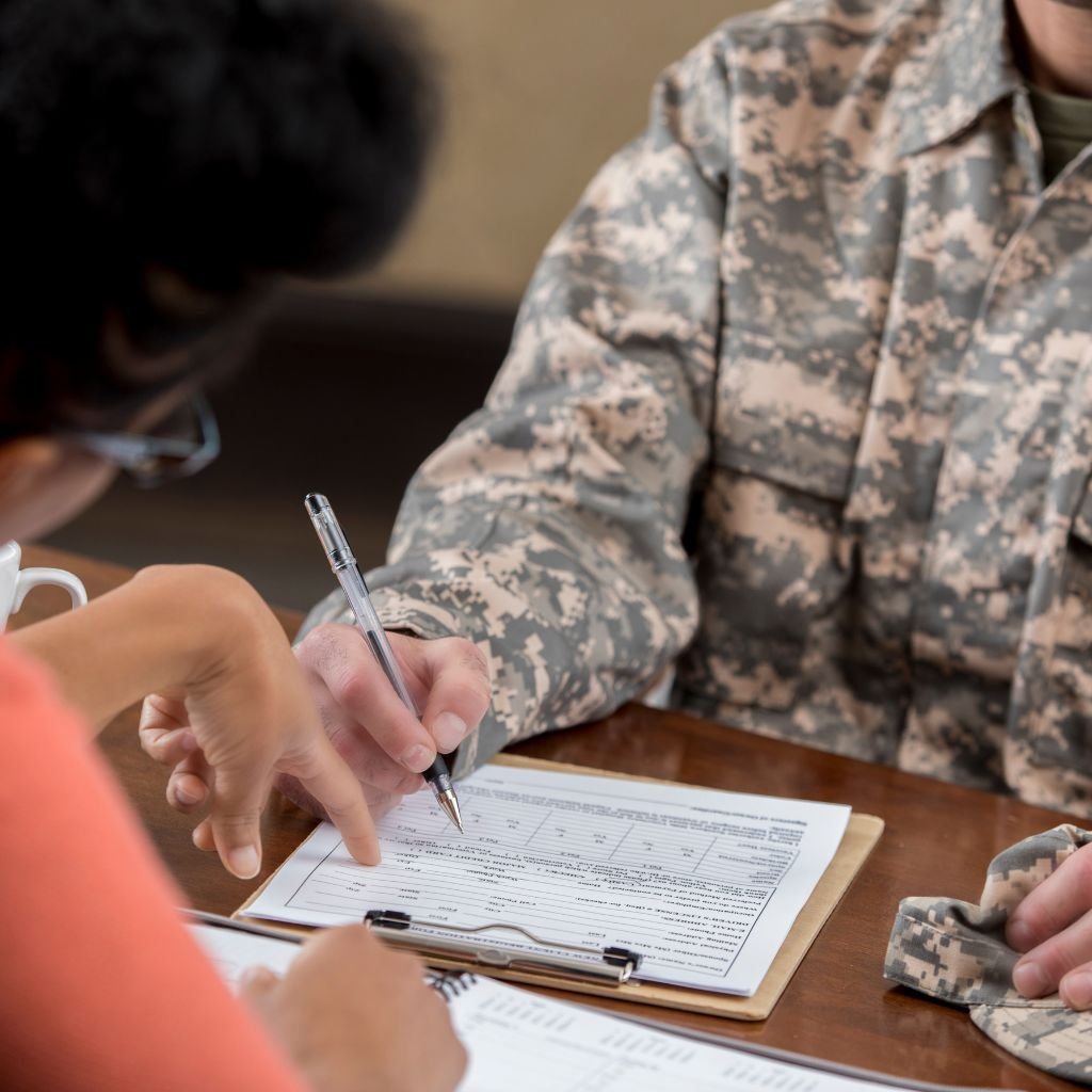 Veteran reviewing military records and DD214 paperwork
